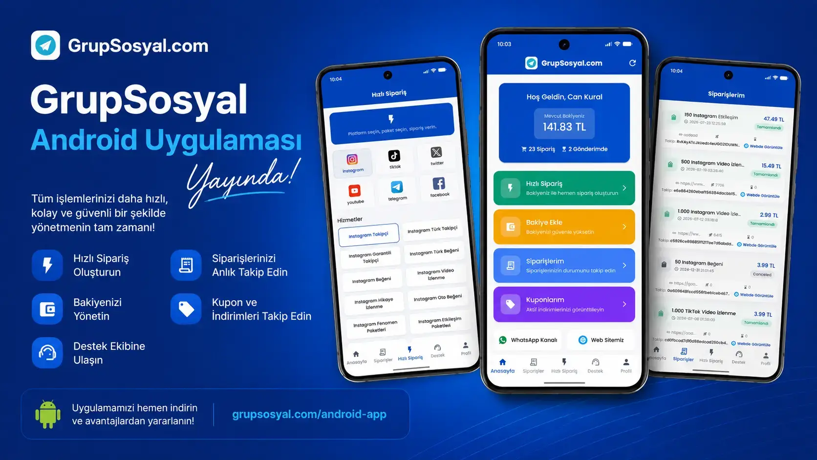 GrupSosyal Android uygulaması ile sosyal medya hesaplarınızı büyütün