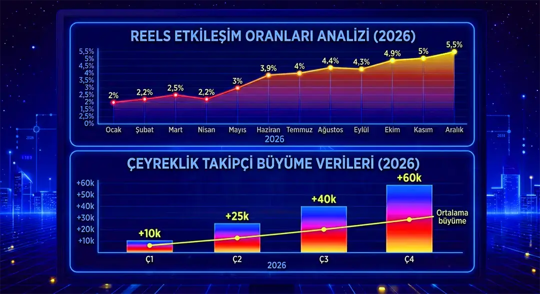 Instagram 2026 algoritması, Reels etkileşim oranları ve takipçi büyüme istatistikleri grafiği